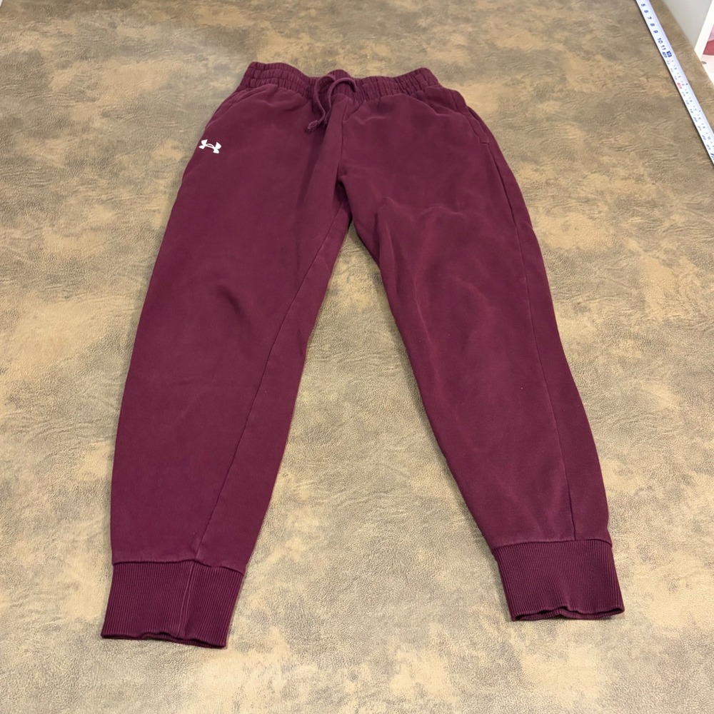 Under Armour Joggers Womens SM Maroon Fleece Drawstring Sweatpants 3548